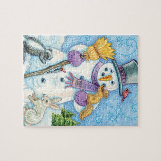 Cute Animals Building a Snowman for Kerstmis Legpuzzel (Horizontaal)