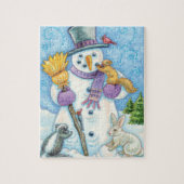 Cute Animals Building a Snowman for Kerstmis Legpuzzel (Verticaal)