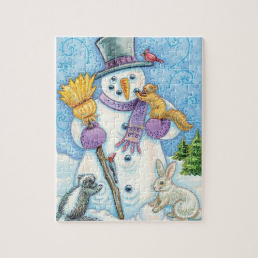 Cute Animals Building a Snowman for Kerstmis Legpuzzel (Verticaal)