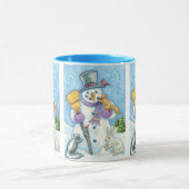 Cute Animals Building a Snowman for Kerstmis Mok (Midden)