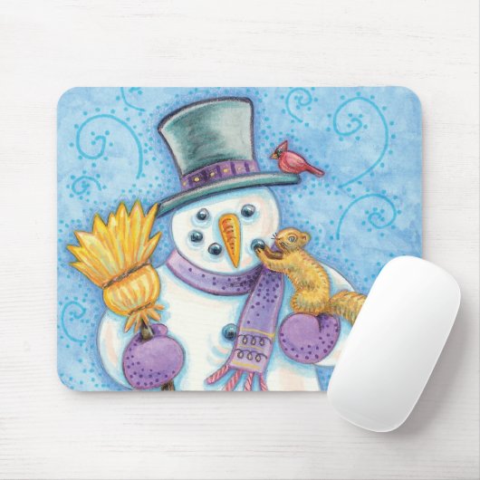 Cute Animals Building a Snowman for Kerstmis Muismat (Met muis)