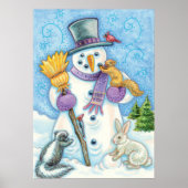 Cute Animals Building a Snowman for Kerstmis Poster (Voorkant)