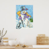 Cute Animals Building a Snowman for Kerstmis Poster (Keuken)