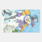 Cute Animals Building a Snowman for Kerstmis Rechthoekige Sticker (Voorkant)