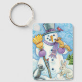 Cute Animals Building a Snowman for Kerstmis Sleutelhanger (Voorkant)