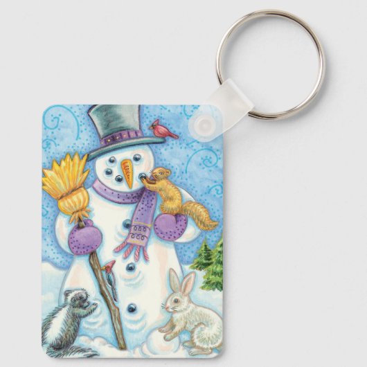 Cute Animals Building a Snowman for Kerstmis Sleutelhanger (Achterkant)