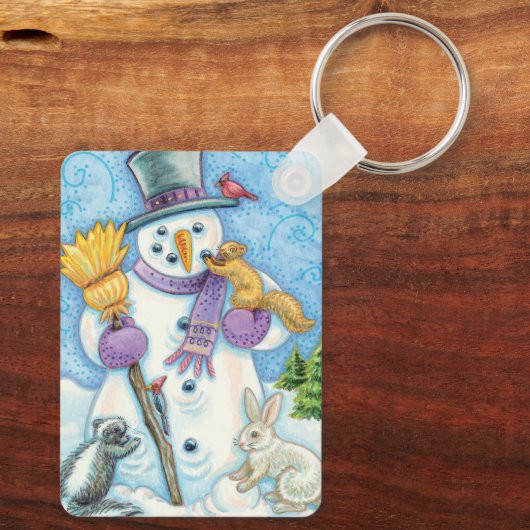 Cute Animals Building a Snowman for Kerstmis Sleutelhanger (Achterkant)