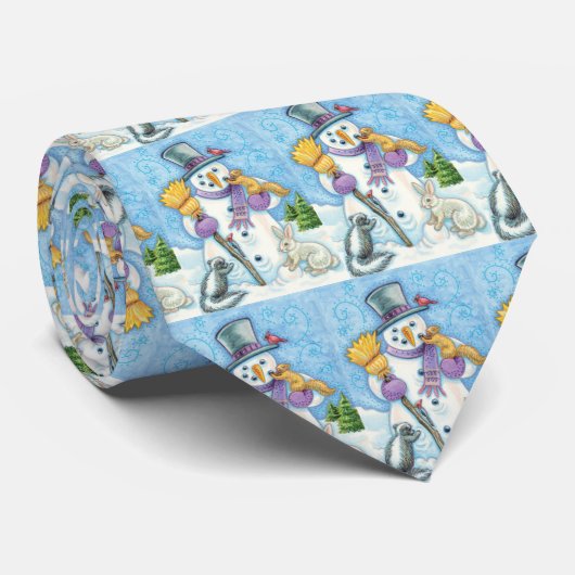 Cute Animals Building a Snowman for Kerstmis Stropdas (Opgerold)