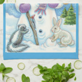 Cute Animals Building a Snowman for Kerstmis Theedoek (Gevouwen)