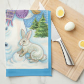 Cute Animals Building a Snowman for Kerstmis Theedoek (Quarter Fold)