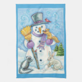 Cute Animals Building a Snowman for Kerstmis Theedoek (Verticaal)