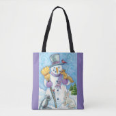 Cute Animals Building a Snowman for Kerstmis Tote Bag (Voorkant)