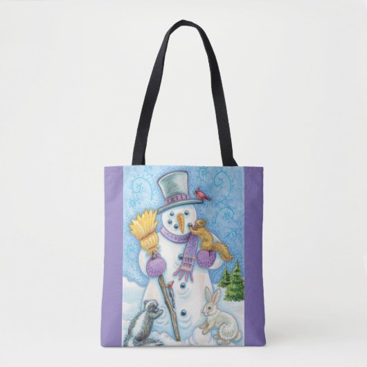 Cute Animals Building a Snowman for Kerstmis Tote Bag (Voorkant)