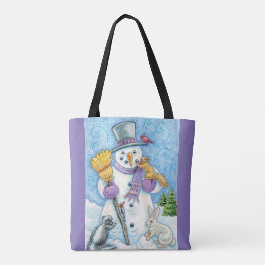 Cute Animals Building a Snowman for Kerstmis Tote Bag (Achterkant)