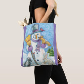 Cute Animals Building a Snowman for Kerstmis Tote Bag (Dichtbij)