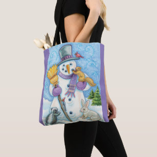 Cute Animals Building a Snowman for Kerstmis Tote Bag