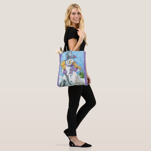 Cute Animals Building a Snowman for Kerstmis Tote Bag (Op model)
