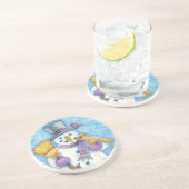 Cute Animals Building a Snowman for Kerstmis Zandsteen Onderzetter (Zijkant)