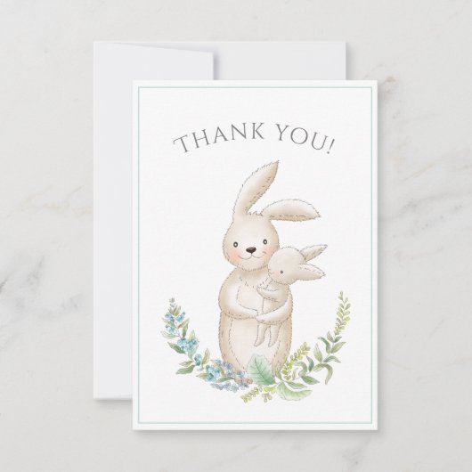 Cute Animals Bunny Green Baby shower Hartelijk dan Bedankkaart (Voorkant)