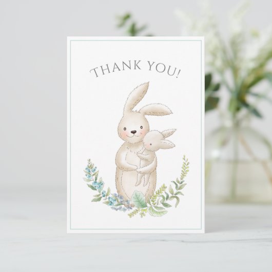 Cute Animals Bunny Green Baby shower Hartelijk dan Bedankkaart (Staand voorkant)