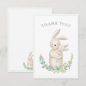 Cute Animals Bunny Green Baby shower Hartelijk dan Bedankkaart (Voorkant / Achterkant)