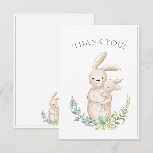 Cute Animals Bunny Green Baby shower Hartelijk dan Bedankkaart (Voorkant / Achterkant)
