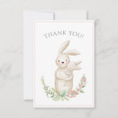 Cute Animals Bunny Pink Baby shower Hartelijk dank Bedankkaart (Voorkant)