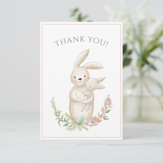 Cute Animals Bunny Pink Baby shower Hartelijk dank Bedankkaart (Staand voorkant)