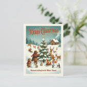  Cute Animals Celebrating Christmas in Snow Feestdagenkaart (Staand voorkant)