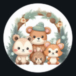 Cute animals celebrating Christmas Ronde Sticker<br><div class="desc">Add a touch of holiday cheer with our adorable animal-themed Christmas ornament. This charming design features cute critters celebrating the season, bringing joy to your holiday decor. Perfect for a festive tree or unique gift. Elevate your Christmas celebrations with this whimsical and heartwarming ornament. Animal-Themed Christmas Ornament - Cute Holiday...</div>