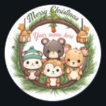 Cute animals celebrating Christmas Ronde Sticker<br><div class="desc">Add a touch of holiday cheer with our adorable animal-themed Christmas ornament. This charming design features cute critters celebrating the season, bringing joy to your holiday decor. Perfect for a festive tree or unique gift. Elevate your Christmas celebrations with this whimsical and heartwarming ornament. Animal-Themed Christmas Ornament - Cute Holiday...</div>