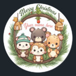 Cute animals celebrating Christmas Ronde Sticker<br><div class="desc">Add a touch of holiday cheer with our adorable animal-themed Christmas ornament. This charming design features cute critters celebrating the season, bringing joy to your holiday decor. Perfect for a festive tree or unique gift. Elevate your Christmas celebrations with this whimsical and heartwarming ornament. Animal-Themed Christmas Ornament - Cute Holiday...</div>