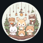 Cute animals celebrating Christmas Ronde Sticker<br><div class="desc">Add a touch of holiday cheer with our adorable animal-themed Christmas ornament. This charming design features cute critters celebrating the season, bringing joy to your holiday decor. Perfect for a festive tree or unique gift. Elevate your Christmas celebrations with this whimsical and heartwarming ornament. Animal-Themed Christmas Ornament - Cute Holiday...</div>