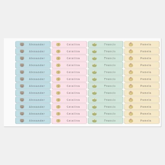 Cute Animals Custom Student Name Labels (Vel)