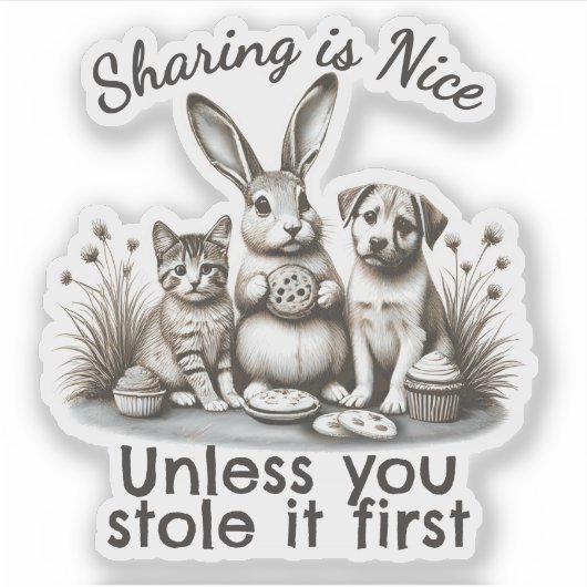 Cute animals eating cookies sharing stealing moral sticker (Voorkant)
