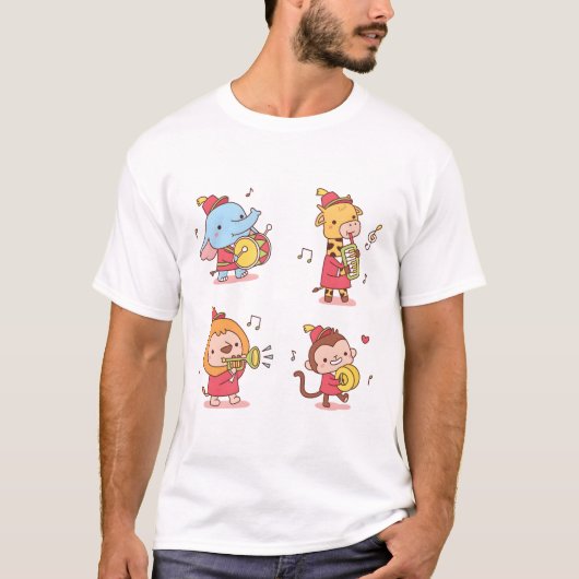 Cute Animals Elephant, Giraffe, Monkey and Lion Mu T-shirt (Voorkant)