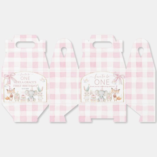 Cute Animals Fun To Be One 1st Birthday Pink Gable Bedankdoosjes (Ongevouwen)