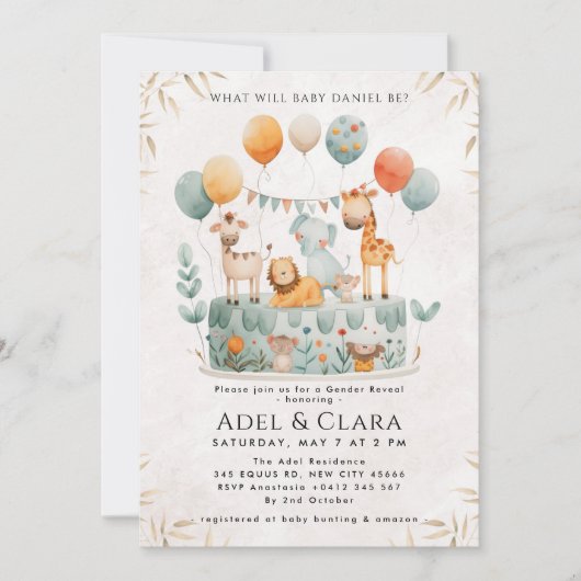 Cute Animals Gender Reveal Invitation Kaart (Voorkant)
