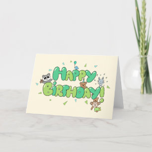 Cute Animals Happy Birthday Aankondiging