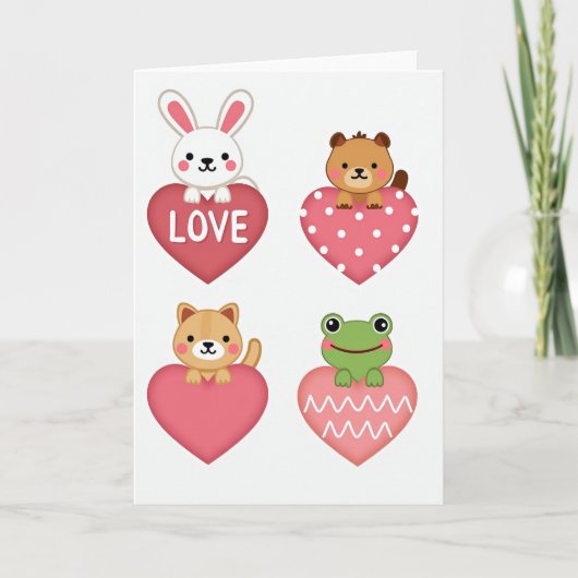 Cute Animals Heart Patterns Card Kaart (Voorkant)