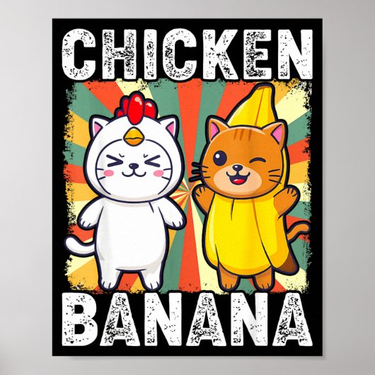 Cute Animals In Chicken And Banana Costumes Kawaii Poster (Voorkant)