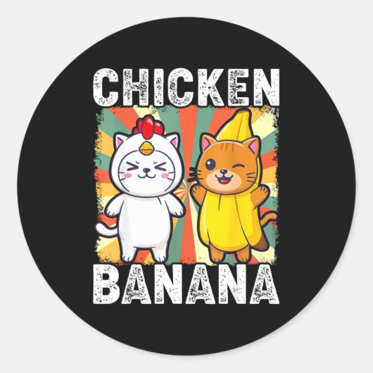 Cute Animals In Chicken And Banana Costumes Kawaii Ronde Sticker (Voorkant)