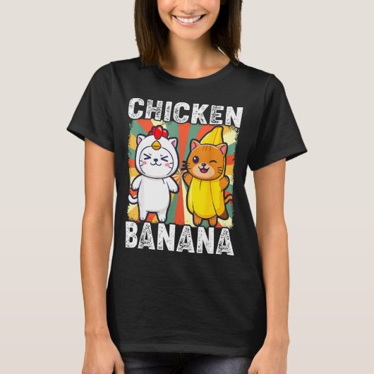 Cute Animals In Chicken And Banana Costumes Kawaii T-shirt (Voorkant)