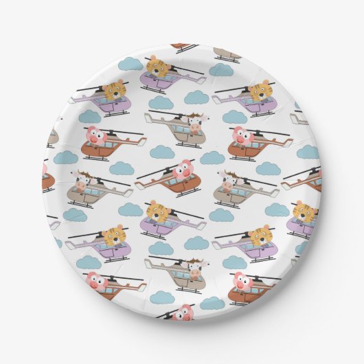 Cute Animals In Helicopter Pattern Papieren Bordje (Voorkant)