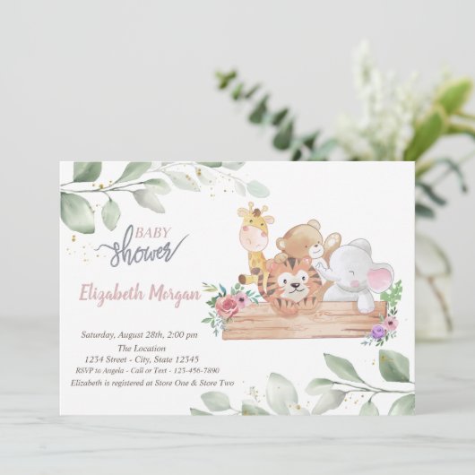 Cute Animals laat Baby shower inviteren Kaart (Staand voorkant)