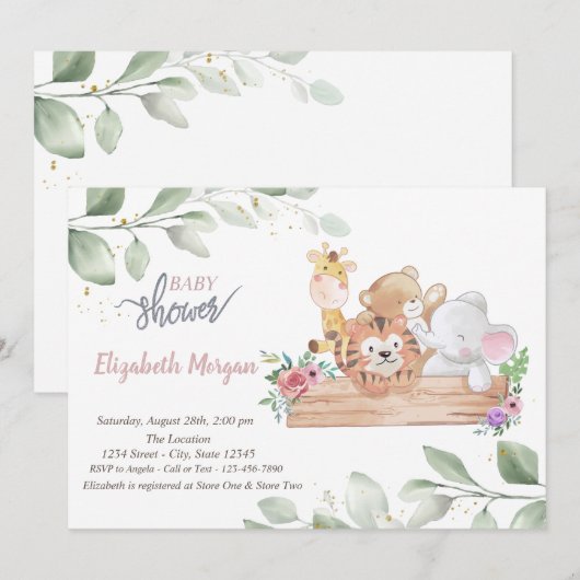 Cute Animals laat Baby shower inviteren Kaart (Voorkant / Achterkant)