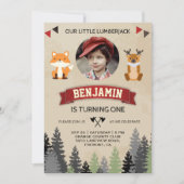 Cute Animals Lumberjack Birthday Party Invitation Kaart (Voorkant)