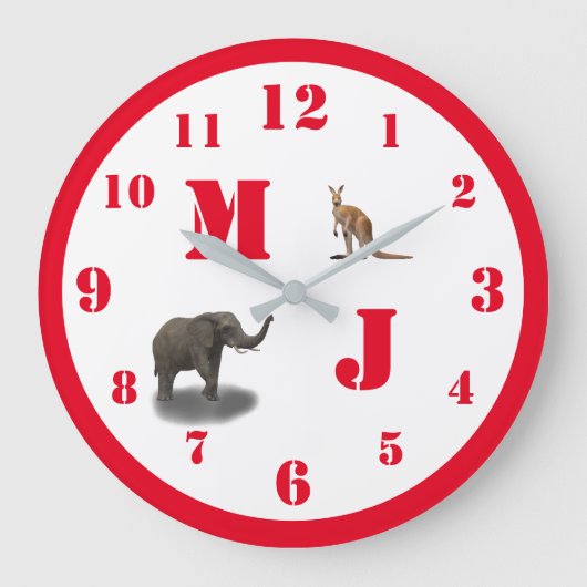 Cute Animals Monogramed Acrylwall Clock Grote Klok (Voorkant)