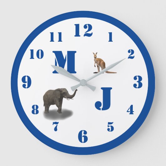 Cute Animals Monogramed Acrylwall Clock Grote Klok (Voorkant)