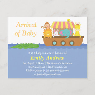Cute Animals, Noah's Ark Baby shower Kaart